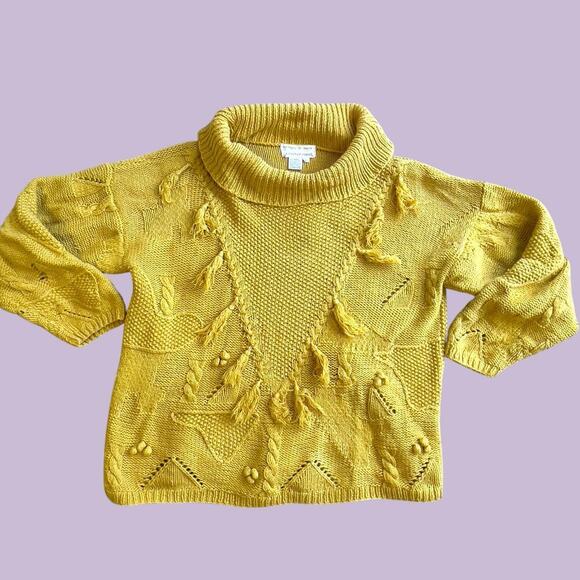 Jennifer Reed hand knitted yellow vintage sweater with tassels large - Picture 2 of 13